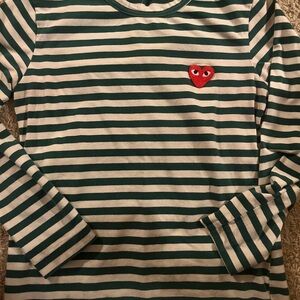 Comme des Garcons PLAY Green and White Striped Tee Women’s Size Small